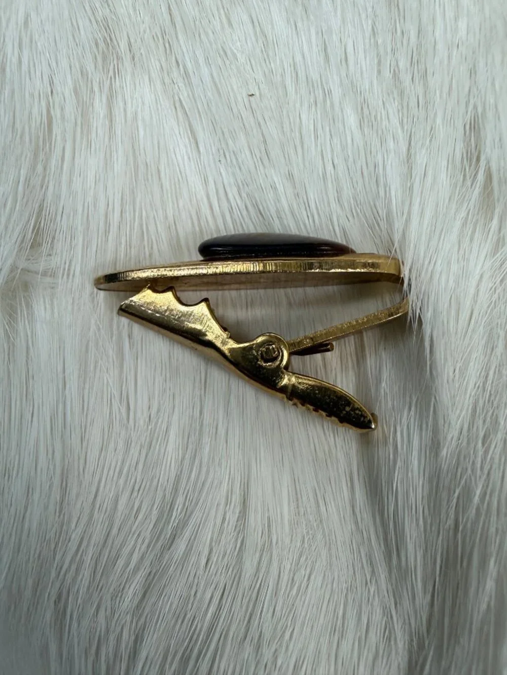 Vintage Tiger's Eye Gold Tone Alligator Tie Clip .5